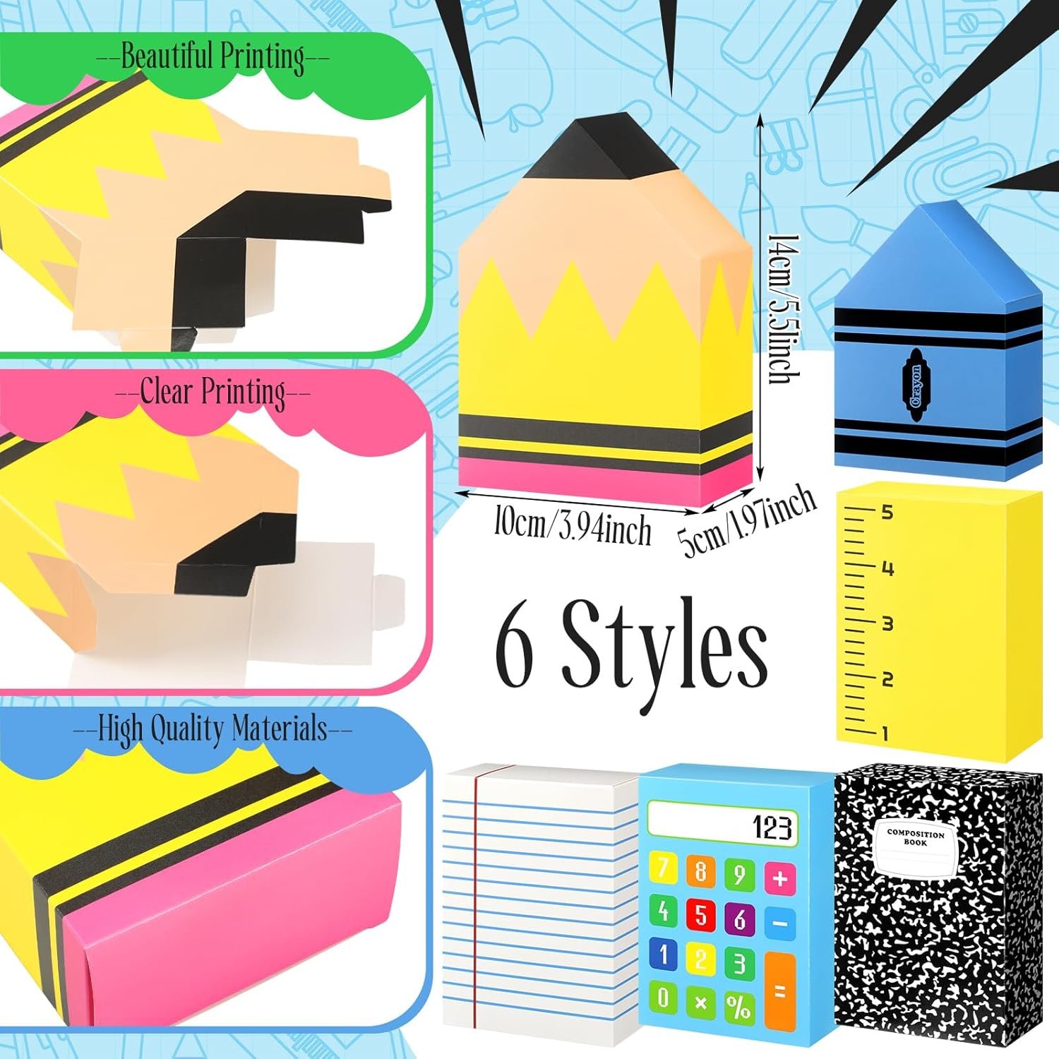 AmazingSpark 24 Pcs Back to School Supplies Gift Treat Boxes First Day of School Pencil Boxes Paper Candy Popcorn Holder Notebook Calculator Crayons Style for Teacher Classroom Welcome Back Decor - Image 2