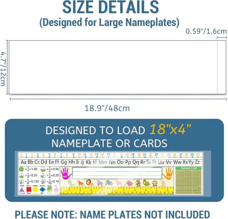 40 PCS Nameplate Pocket, 18.9" x 4.7" Adhesive Desk Name Tag Sleeves Easy Remove Nameplates Holder, Thicken Clear Scratch Proof Name Tag Pockets for Classroom Desk - Image 2