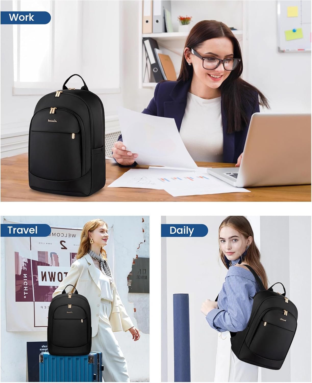 LOVEVOOK Laptop Backpack for Women, 15.6 Inch Work Backpack Purse, Large Capacity Stylish Daypack, Business Computer Bag, Travel Backpack for College, Black - Image 9