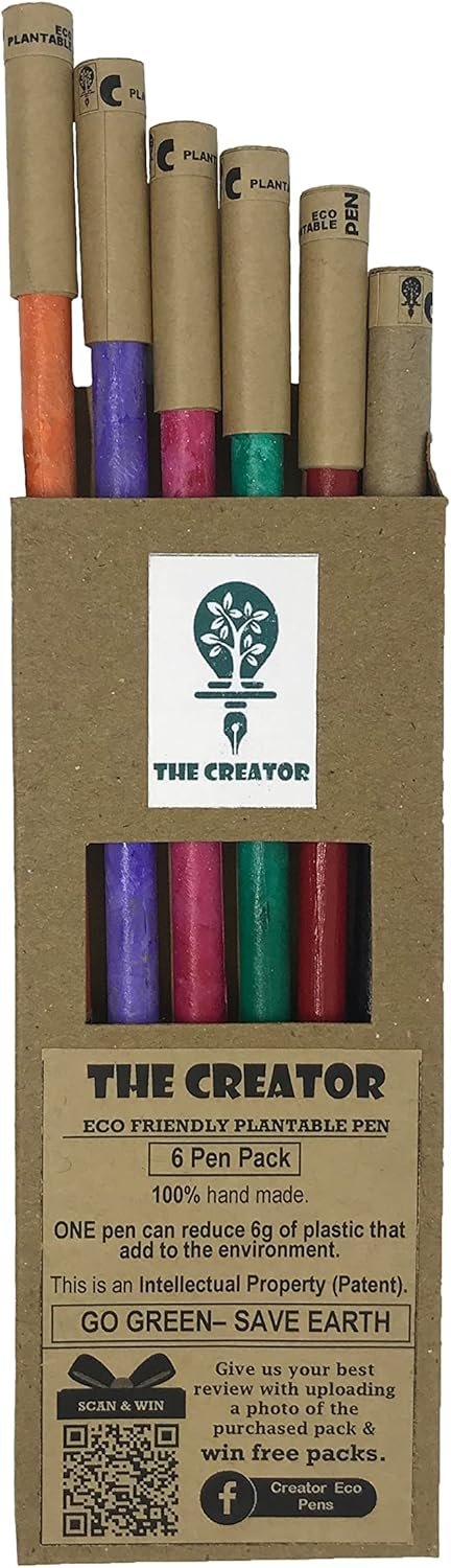 THE CREATOR The CREATOR - PLANTABLE Pens One pen reduces 6g of plastic added to the environment Eco Friendly Go Green - Save Earth Give a gift that speaks to the Heart, Pack of (6), RAINBOW Theme - Image 2