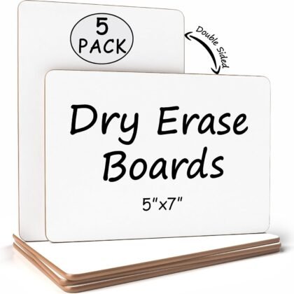 Scribbledo Set of 5 Small White Board Dry Erase Boards Classroom Pack Mini White Boards 5" x7” Double Sided Personal Whiteboards for Students Teachers School Supplies Lapboards