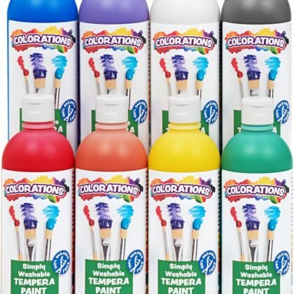 Colorations Simply Washable Tempera Paint, Rainbow Plus 8 Pack, Matte Finish, Classroom Supplies, Vibrant Colors, Non Toxic, Washes Off Easily, School, Craft, Art Supply Set, 16 oz Bottles