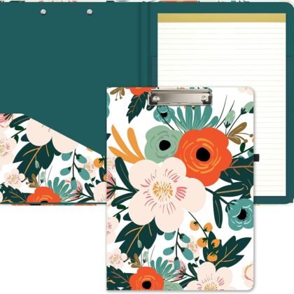 Hongri Clipboard Folio with Refillable Lined Notepad and Interior Storage Pocket for Students, Classroom, Office, Women, Man, Cute Custom Pattern, Size 12.8 x 9.2 in, Classic Flower