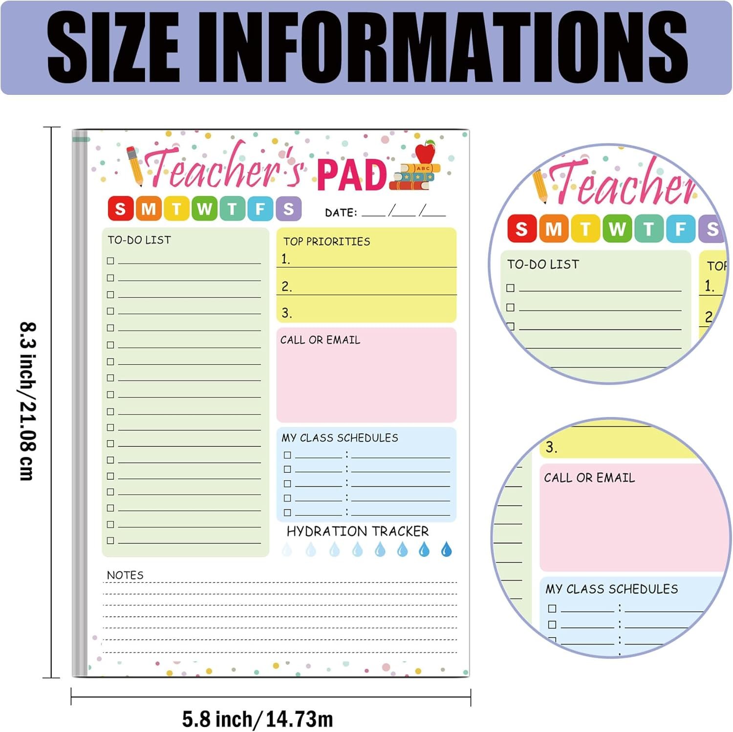 Teacher Notepad 5.5 x 8.3 Inch Checklist Daily Scheduler Sheets Tear-Off Daily to Do List Organizer Planner Sheets for Teachers Daily Tasks Notepad Appreciation 2 Pack - Image 2