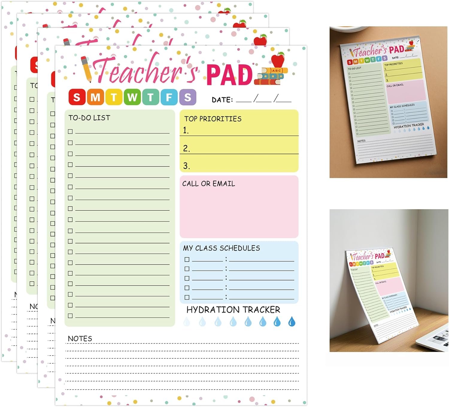 Teacher Notepad 5.5 x 8.3 Inch Checklist Daily Scheduler Sheets Tear-Off Daily to Do List Organizer Planner Sheets for Teachers Daily Tasks Notepad Appreciation 2 Pack - Image 5