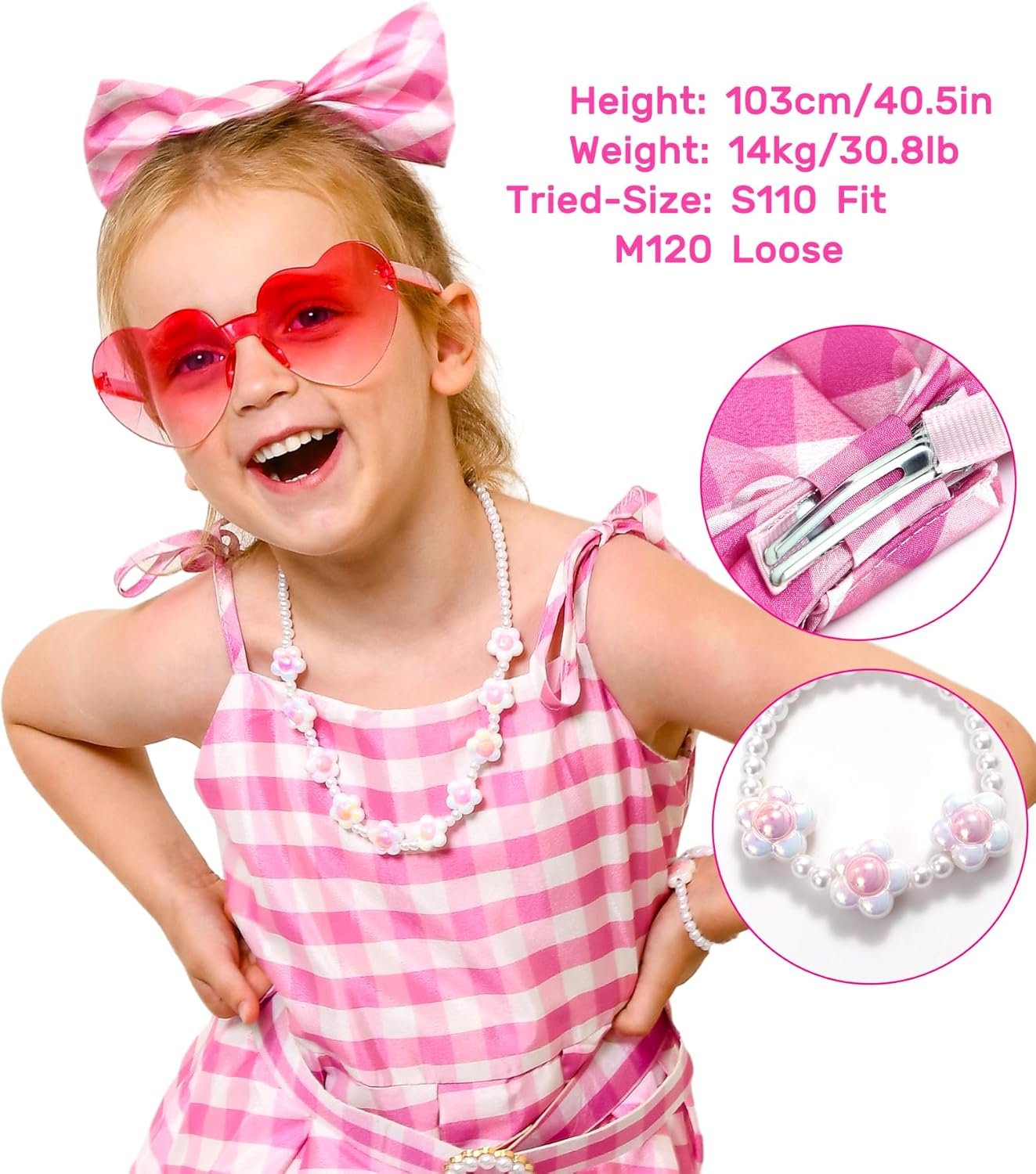 Golray 7pcs Girls Plaid Costume Dress Sweet Slip Dress with Accessories Movie Outfit Birthday Halloween Costume for Girls - Image 5
