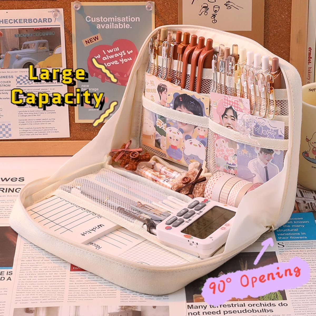 Pencil Case Pouch Box Cute Kawaii Large Capacity Aesthetic Zipper Pen Holder Organizer Bag for Office Workspace Supplies Desk Accessories Travel (Light Pink) - Image 3