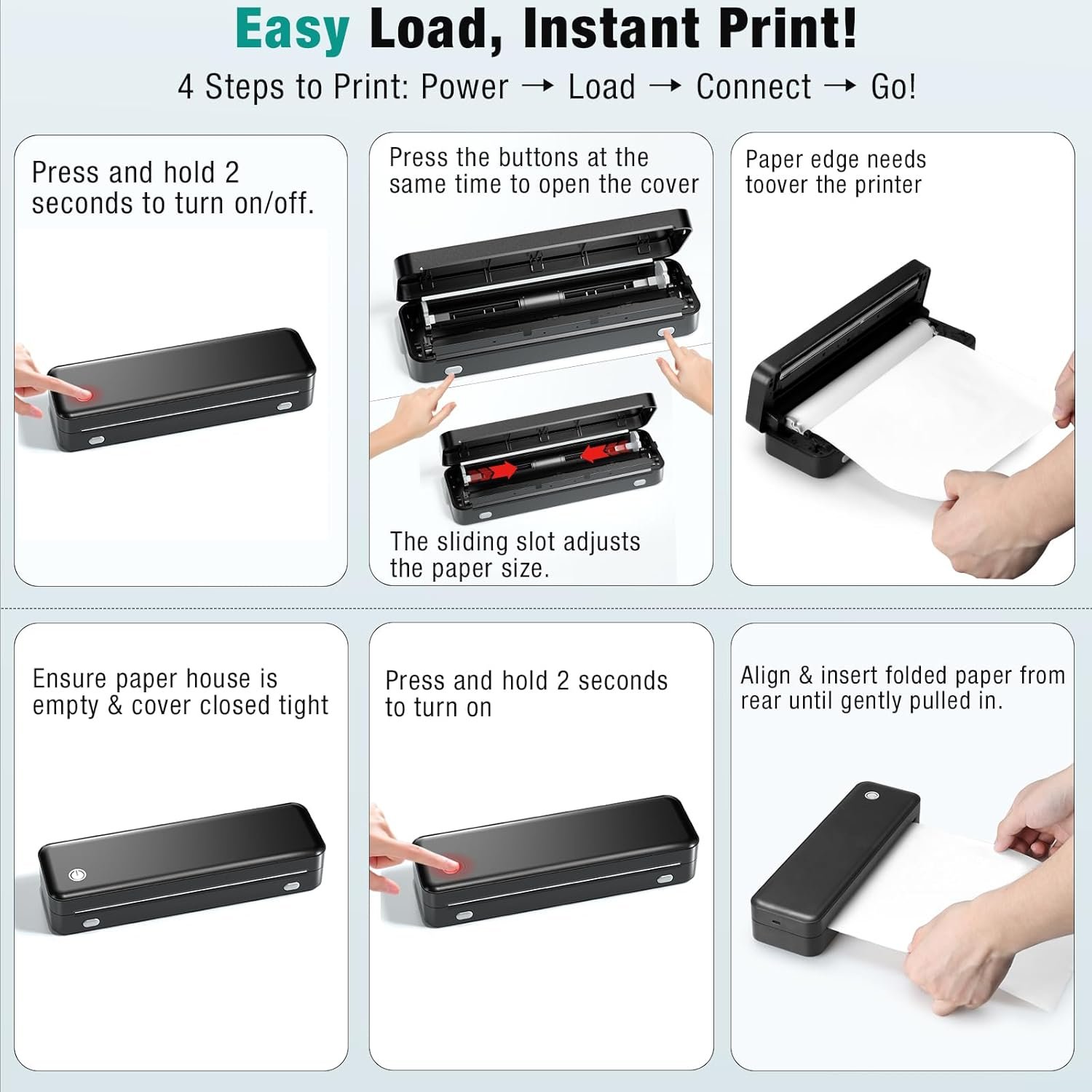 Portable Printer Wireless for Travel, Inkless Thermal Printer Supports 8.5 x 11 Inch Thermal Paper, Bluetooth Compatible with iOS, Android, Laptop Includes 2 Rolls & 10 Sheets of Paper Kit - Image 3