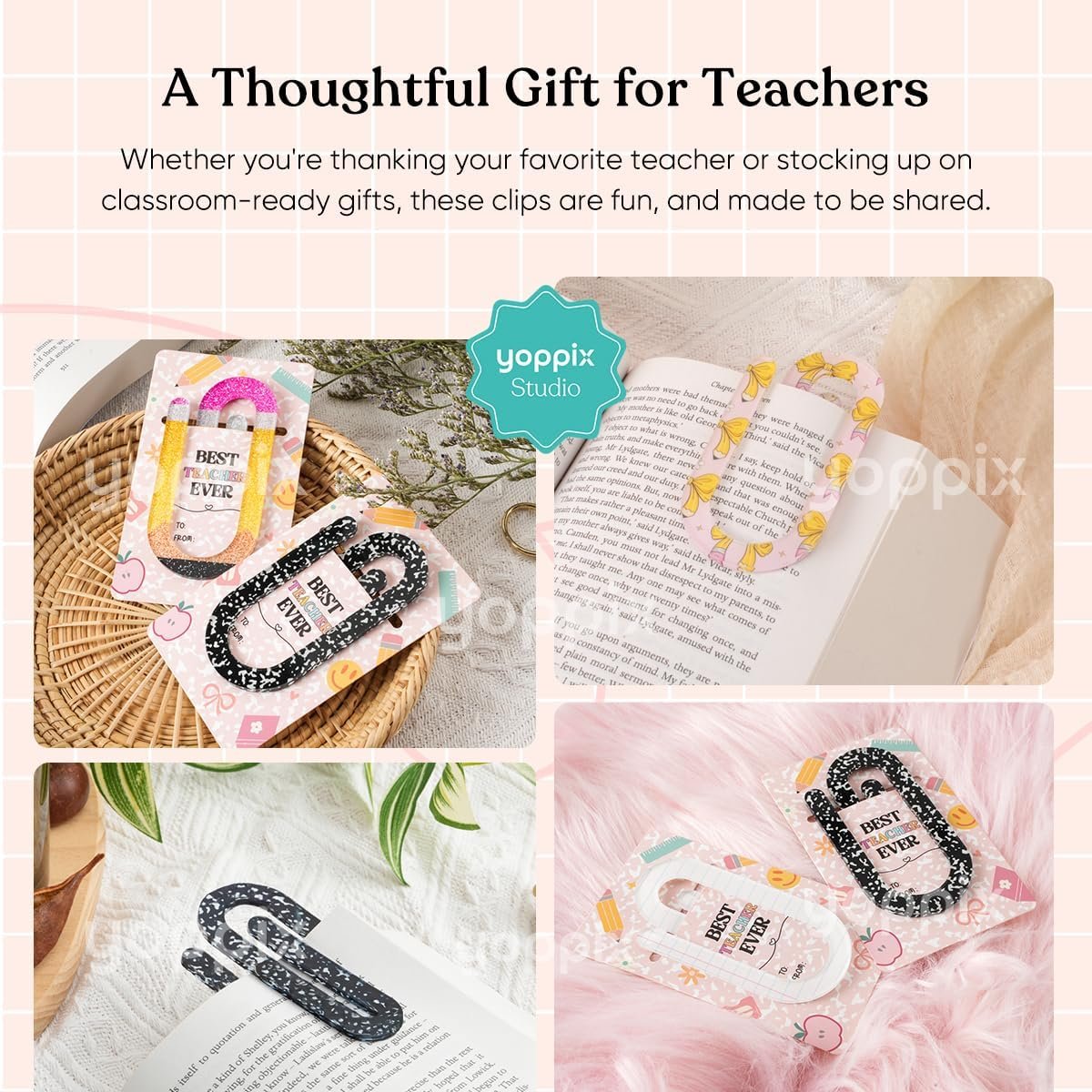 20 Set Jumbo Teacher Acrylic Paper Clips with 20Pcs Exclusive Back Card, Cute Pencil Paperclip Design for Office Classroom Bookmark Gift Book Lovers, Back to School Supplies - Image 6