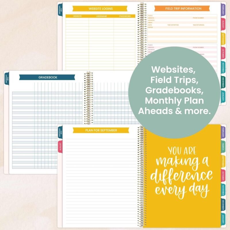 bloom daily planners 2025-2026 Academic Year Teacher Planner & Calendar - 7 Period Lesson Plan Organizer Book for Classroom or Homeschool - 9" x 11" (Interchangeable Cover) - Bold & Bright - Image 6