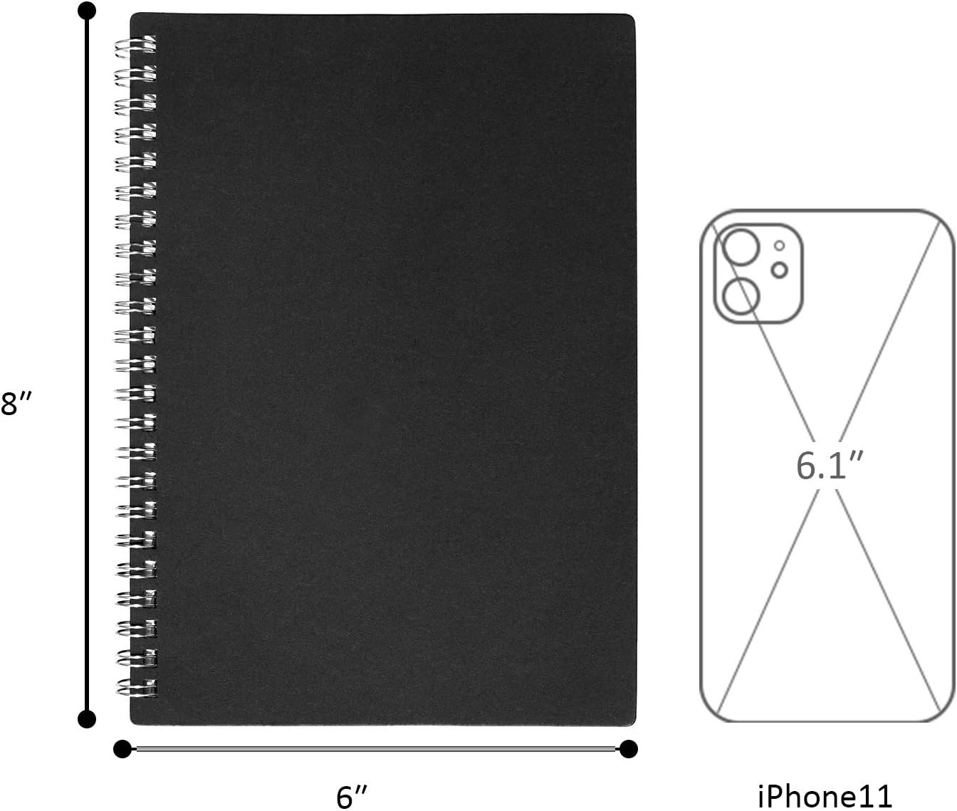 ZZTX Sprial Notebook Kraft Soft Cover College Ruled Notebooks, Wirebound Memo Diary Notebook Planner, 140 Pages/ 70 Sheets, 8 x 6 inch, 1 Pack (Black) - Image 2