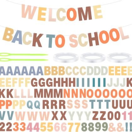 Kosiz 116 Pcs DIY Letter Custom Banner Boho Classroom Banner Kit Customizable Back to School Garland Including 111 Letters Numbers 3 Rope 2 Threading Device for Home School Classroom Decor
