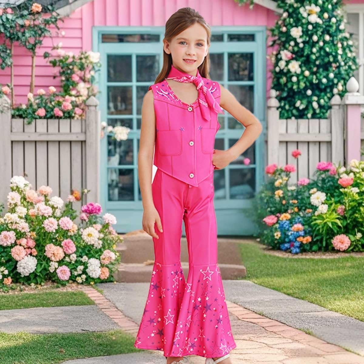 Cowgirl Costume Girls Hot Pink Kids Disco Outfits Movie Dress up for Halloween Birthday Party Cosplay - Image 2