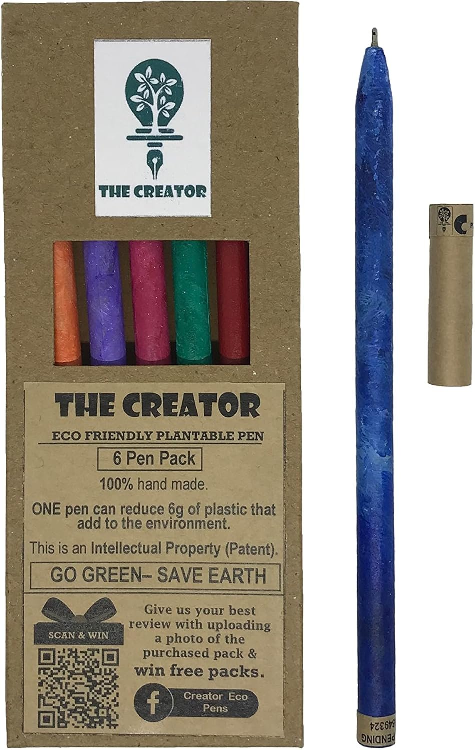 THE CREATOR The CREATOR - PLANTABLE Pens One pen reduces 6g of plastic added to the environment Eco Friendly Go Green - Save Earth Give a gift that speaks to the Heart, Pack of (6), RAINBOW Theme - Image 6