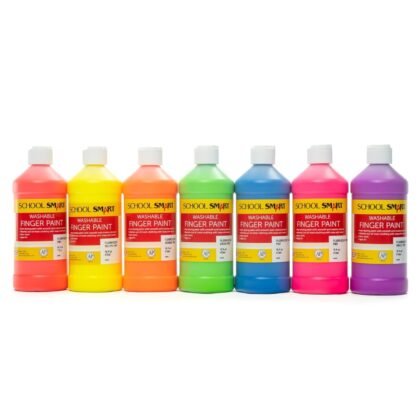 School Smart Washable Finger Paints, 16 Ounces Each, Assorted Neon Colors, Set of 7
