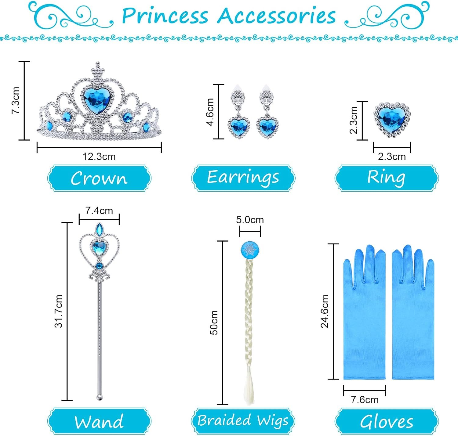 Princess Dress Costume for Girls Deluxe Fancy Dress Up Birthday Cosplay Costume with Crown Wand Accessories - Image 4