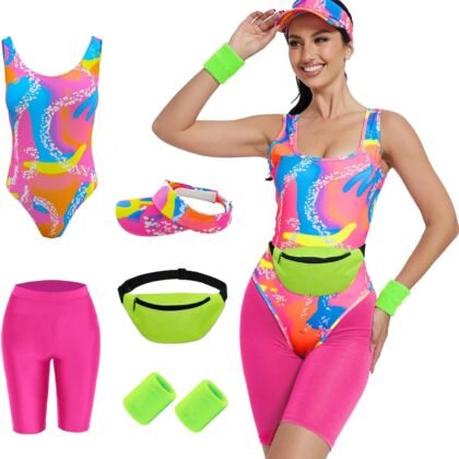 80s Workout Costume, Halloween Cosplay Couples Suit for Women, Swimwear Outfit 80s 90s Workout Costume Outfit