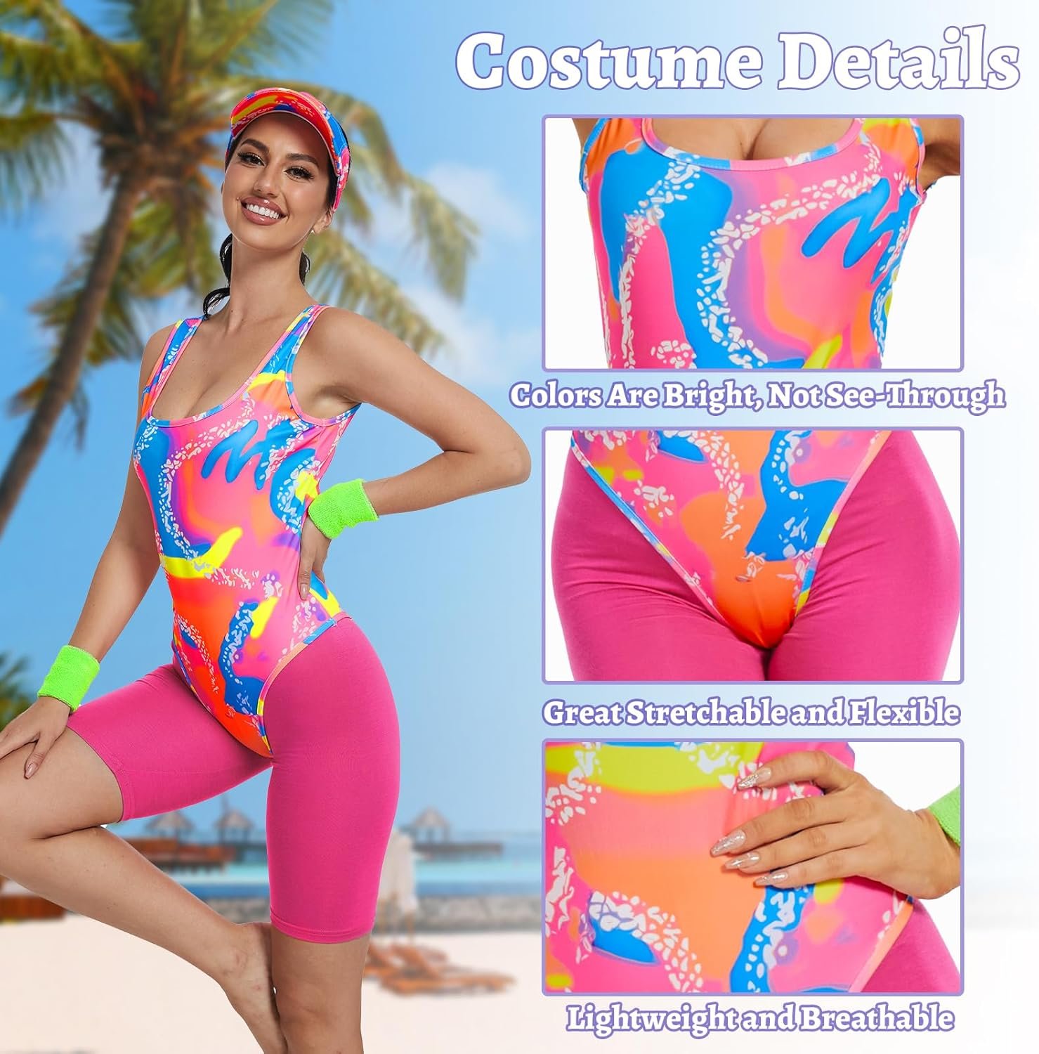 80s Workout Costume, Halloween Cosplay Couples Suit for Women, Swimwear Outfit 80s 90s Workout Costume Outfit - Image 2