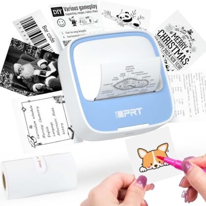 iDPRT Portable Sticker Maker Machine with 1 Roll Sticker Paper, Mini Printer Efficiently and Quickly, Thermal Printer for Study Notes, Pictures, DIY, Label, Free App with Multiple Templates, Blue