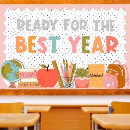 52 Pcs Back to School Bulletin Board Kit Ready for The Best Year Bulletin Board Retro Vintage Composition Book Pencil Paper Cutouts Colorful Inspirational Paper Decor for Classroom Decor