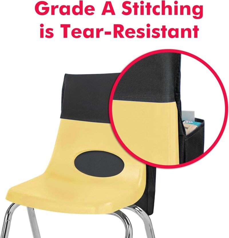 Black Chair Back Pocket School Seat Chair Storage Pocket Organizer with Label Slot Multiple Pockets for School Home Classroom Preschool Daycare - Image 4