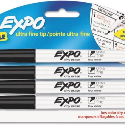 EXPO 1871774 Low-Odor Dry-Erase Marker Ultra Fine Point Black 4/Pack