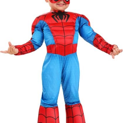 MARVEL Official Toddler Deluxe Halloween Costume - Premium Quality Padded Jumpsuit and Fabric Headpiece (3T-4T)