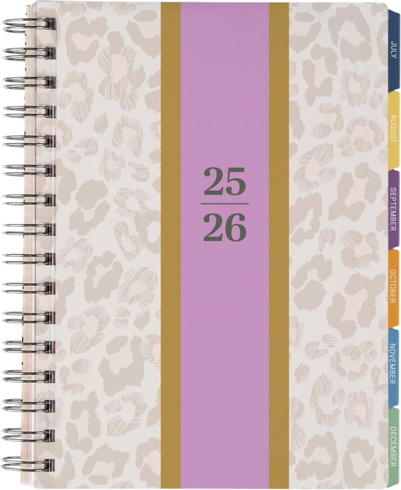 Inspired by Erin Condren 12-Month A5 Weekly Planner (Jul 2025 - Jun 2026), Compact Weekly and Monthly Planner Calendar, 70 Lb. Text Weight Paper, Leopard Era Covers, Wire-O Spiral Binding