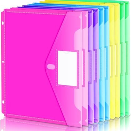 Forvencer Binder Pocket, 10 Pack Super Heavyweight Plastic Folders with Tight Closure, Folders with Pockets Side Loading, Binder Organizer, Binder Dividers with Pockets, Letter Size, Assorted Colors