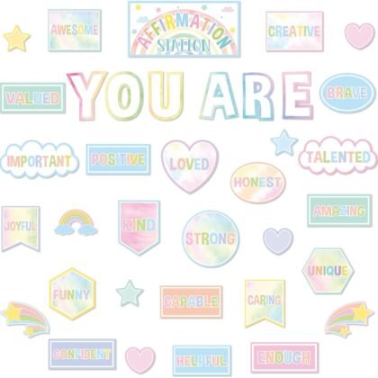 Pastel Affirmation Station Motivational Bulletin Board Set Pastel Rainbow Bulletin Board for Classroom Wall Decor Positive Affirmations Station Posters Mental Health Cutouts for Classroom Mirror Decor