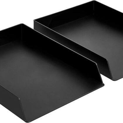 Amazon Basics Rectangular Plastic Desk Organizer, letter size Tray, 2-Pack, 9.7 x 2.2 x 13 inches, Black