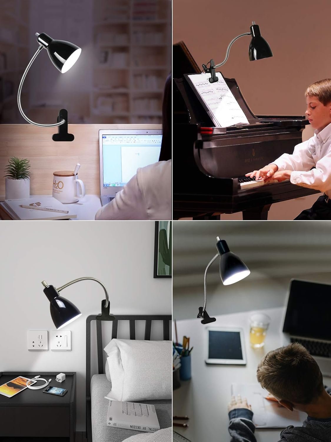 Desk lamp Eye-Caring Table Lamps, 360°Rotation Gooseneck Clip on Lamp Reading Light Portable Reading Book Light Clamp Study Desk Lamps for Bedroom and Office Home Lighting (Black) - Image 9