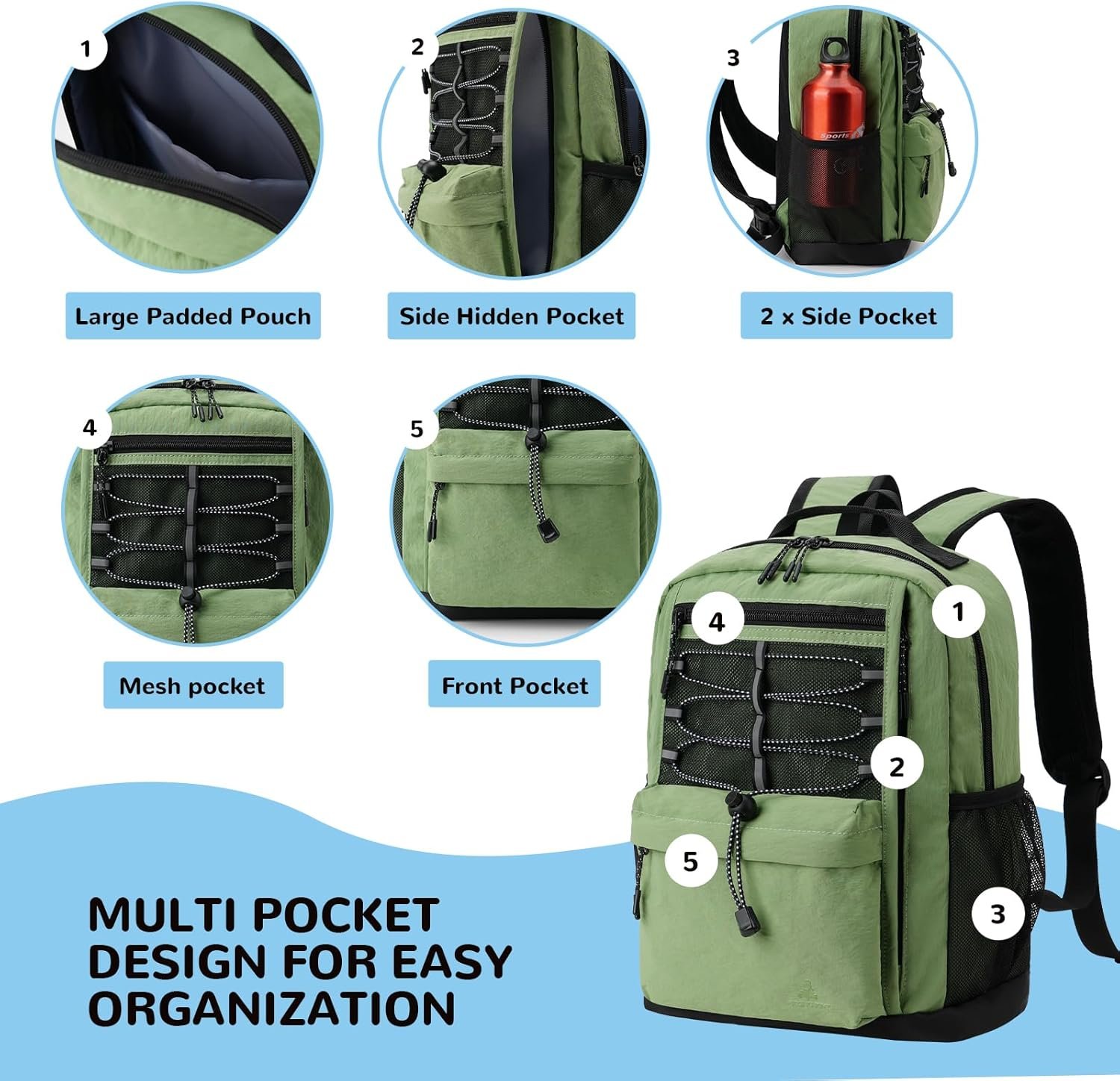 10L Small Size Casual Backpack for Kids Girls Boys Ages 3-9, Mini Waterproof Outdoor Sport Travel Hiking Camping Daypack (Khaki) - Image 6