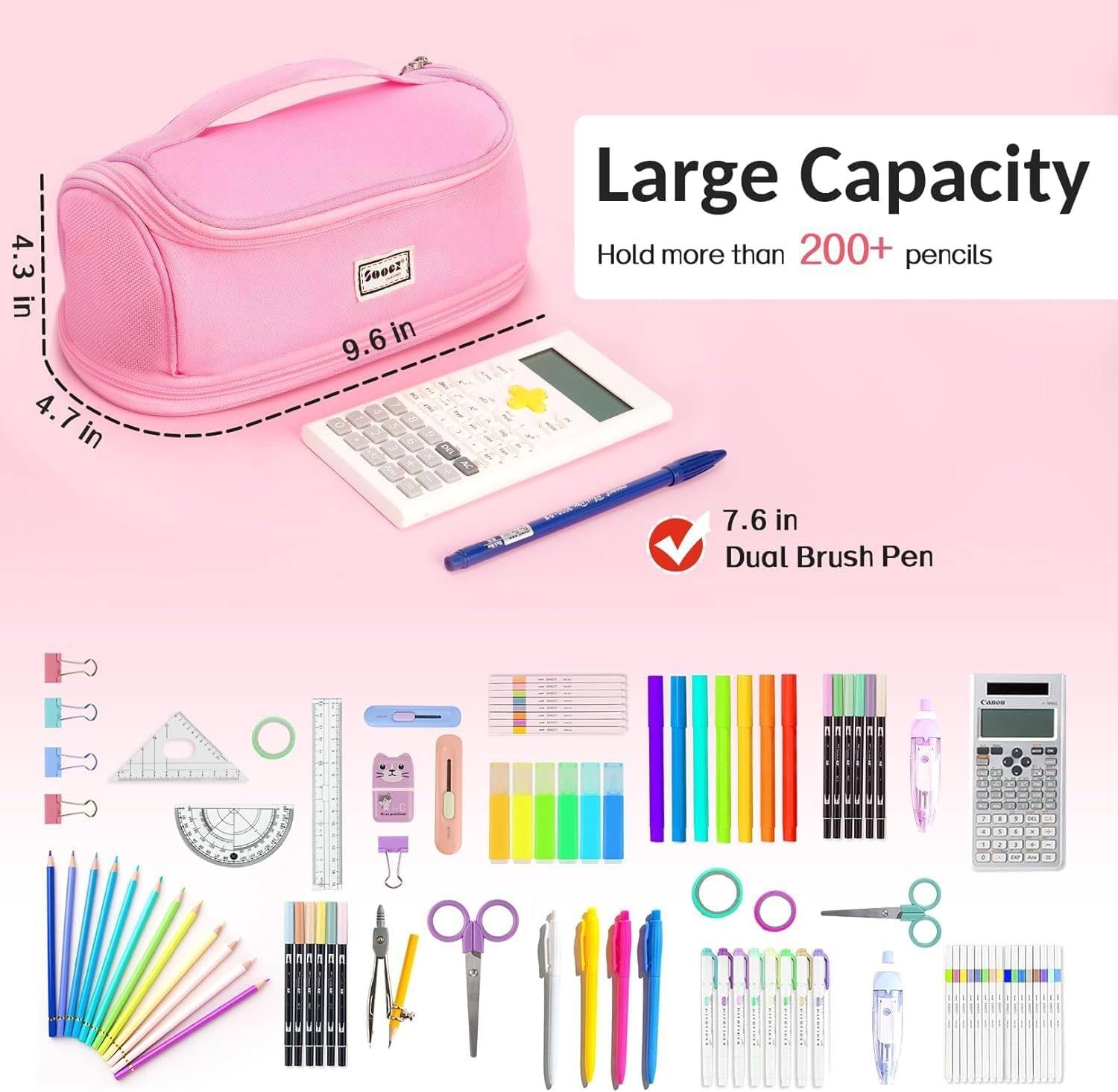 Sooez Super Large Pencil Case, Expandable Extra Big Capacity Pencil Pouch Pen Holder Box Organizer, Portable High Capacity Stationery Bag, Cute Aesthetic School Supplies For Teen Girls, College - Image 4