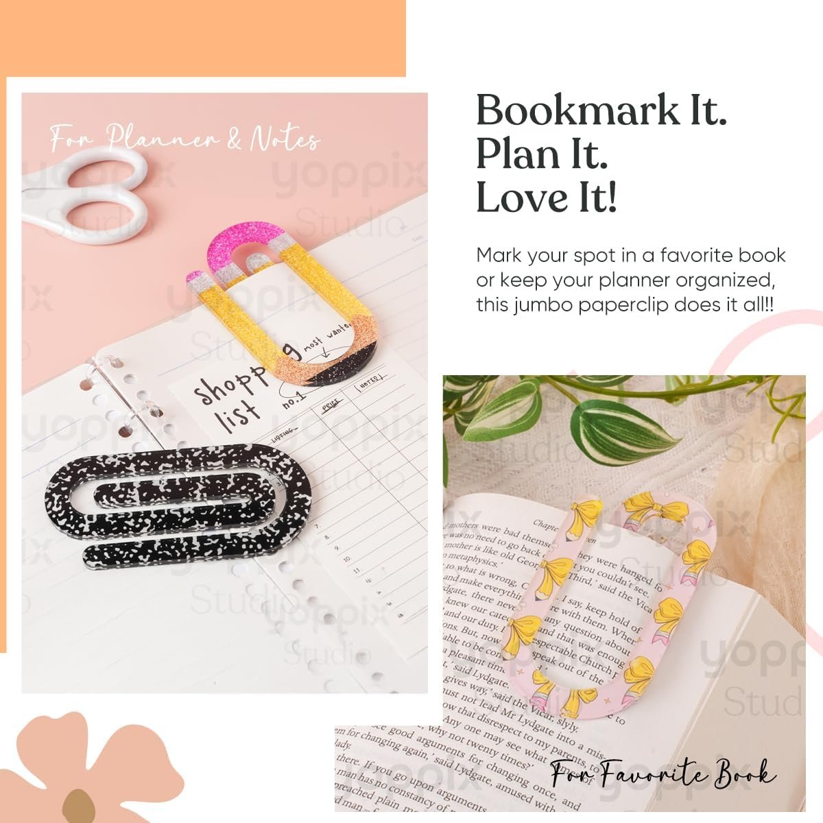 20 Set Jumbo Teacher Acrylic Paper Clips with 20Pcs Exclusive Back Card, Cute Pencil Paperclip Design for Office Classroom Bookmark Gift Book Lovers, Back to School Supplies - Image 5