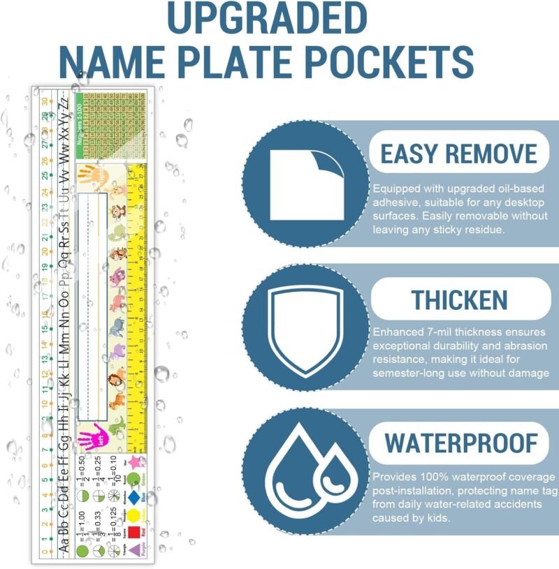 40 PCS Nameplate Pocket, 18.9" x 4.7" Adhesive Desk Name Tag Sleeves Easy Remove Nameplates Holder, Thicken Clear Scratch Proof Name Tag Pockets for Classroom Desk - Image 4