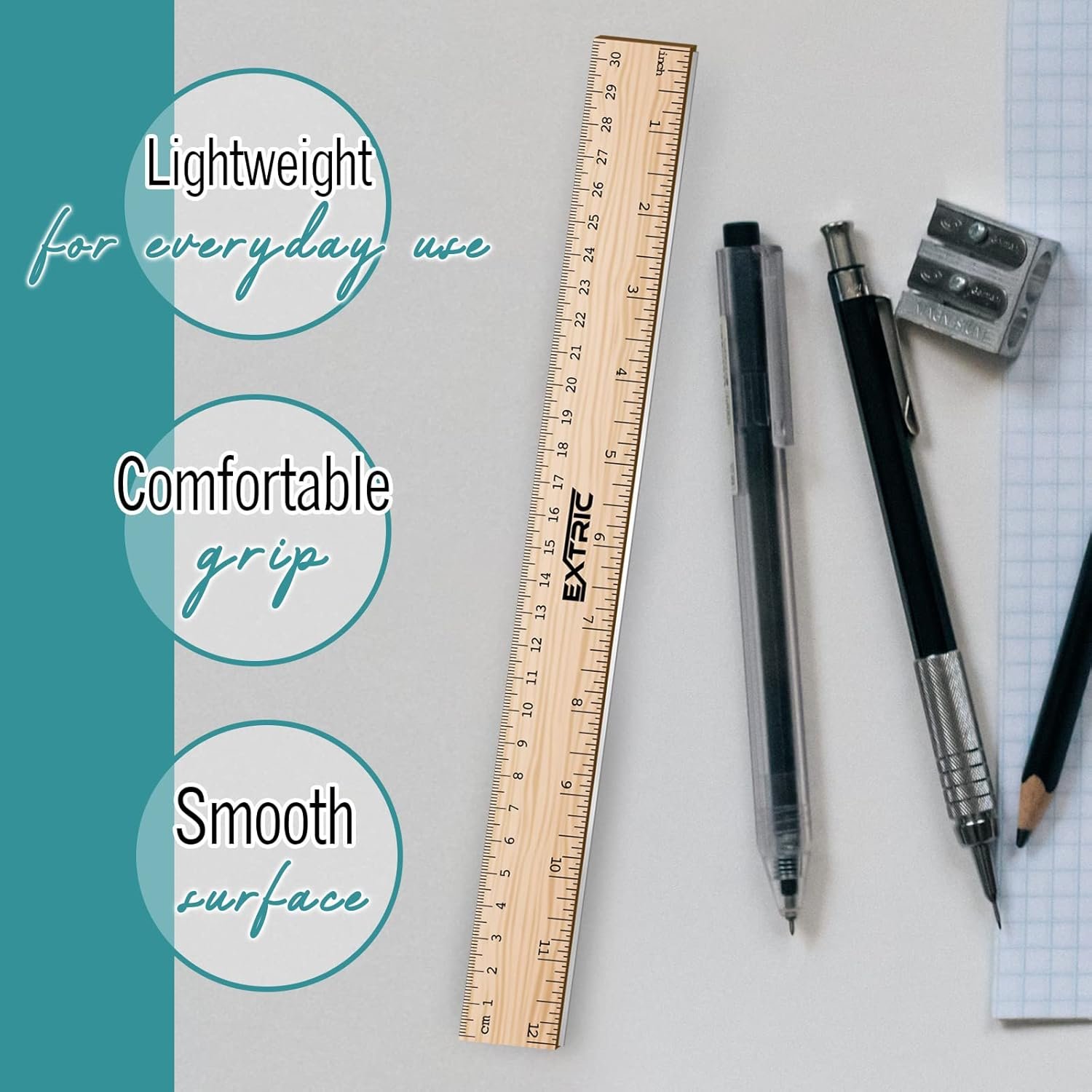 Rulers 4 Pack - Rulers 12 Inch, Wood Ruler with Metal Edge Great for School, Classroom, Home, and Office - Image 2