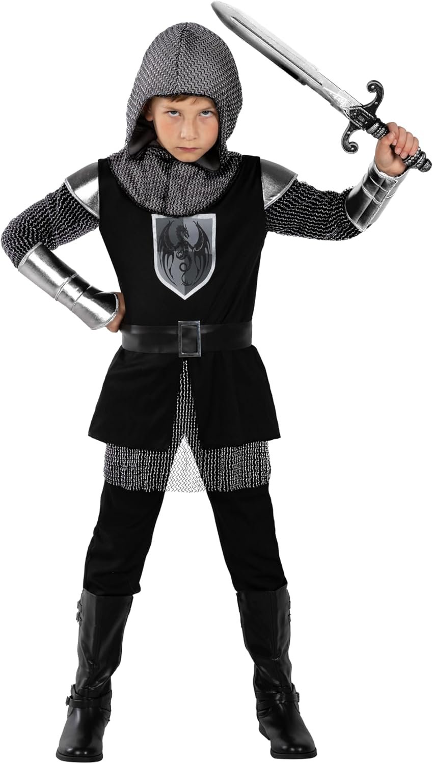 Morph Knight Costume For Boys - Black Medieval Knight Costume Kids - Warrior Halloween Costumes for Boys Renaissance