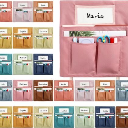 24 Pcs Chair Pockets for Classroom 14 x 13 inch Seat Sacks with Name Tag for Classroom Chairback Pocket Chart K-2 Multi Pockets Chairs Seat Back Organizer for Elementary School Home Supplies(Boho)