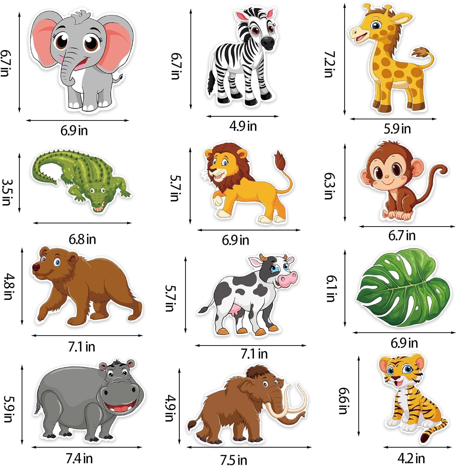 48 Pieces Jungle Animal Cutouts, Safari Animal Cutouts Classroom Decor Jungle Animals Cardboard Paper Cut-Outs for Bulletin Board Baby Shower Theme Birthday Party Decor - Image 7