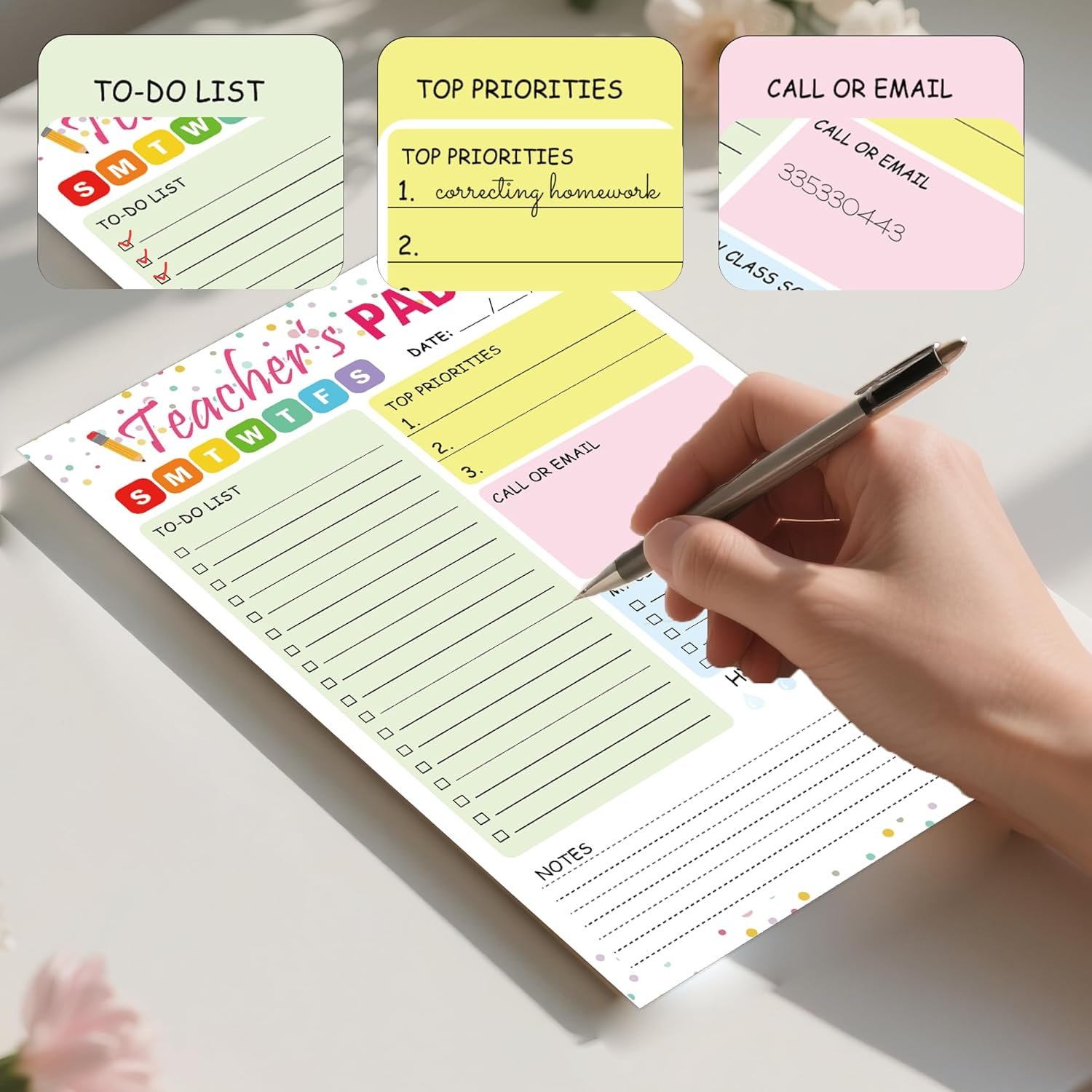 Teacher Notepad 5.5 x 8.3 Inch Checklist Daily Scheduler Sheets Tear-Off Daily to Do List Organizer Planner Sheets for Teachers Daily Tasks Notepad Appreciation 2 Pack - Image 4