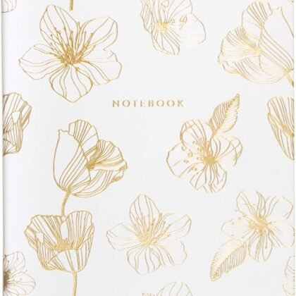 Eccolo Desk Size Hardcover Journal, 256 Lined Page Notebook with Gold Edge Paper, 8-x-10-inch, Gold Flower