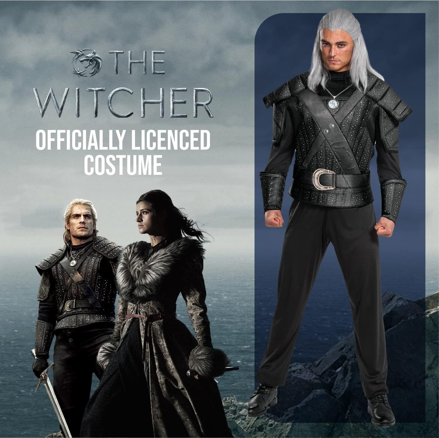 Disguise mens Geralt Costume for Men, Official the Witcher Costume Outfit and Faux Armor - Image 2