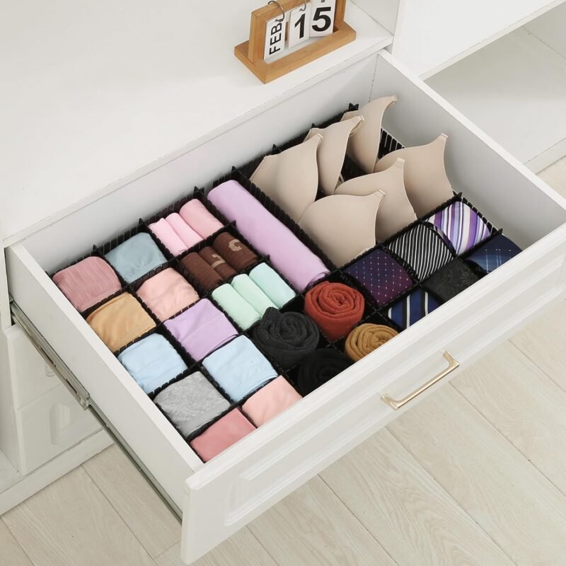 Qozary 42 Pack Adjustable Drawer Organizer Dividers for Socks, Underwear, Makeup, Kitchen, Dresser - Image 4