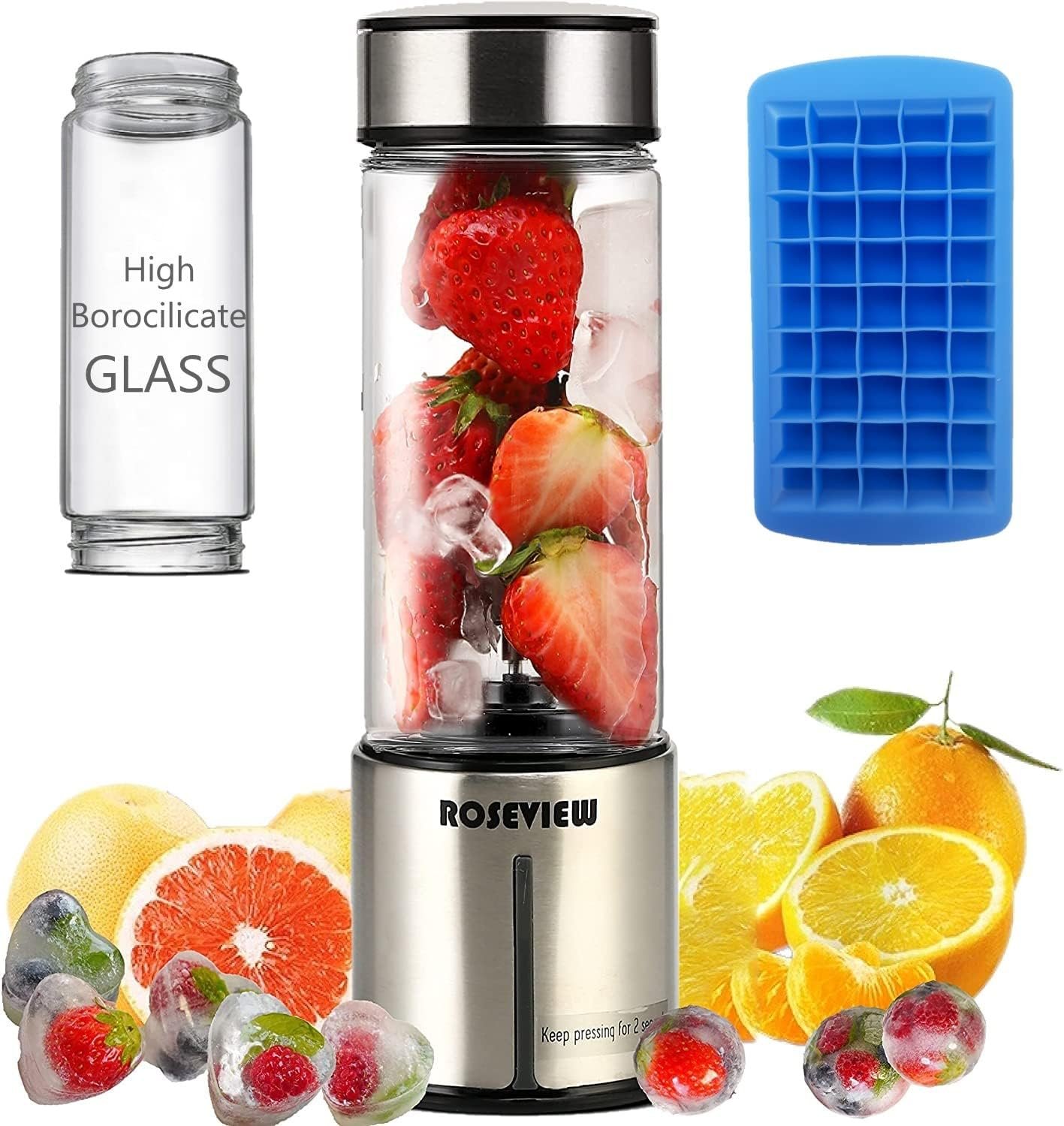 Portable Smoothie blender Glass bottle Mini USB rechargeable 2 battery Handheld Shakes blend Cup USB juicer Cordless (BlackSteel) - Image 2
