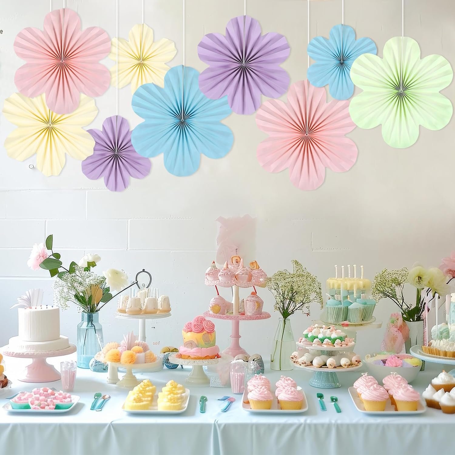 Justforjoyful 9PCS Pastel Paper Flowers Decorations Pastel Paper Fans Floral Backdrop Decor 3D Tissue Flowers Decorations for Classroom Wall Room Bulletin Board Birthday Supplies - Image 7