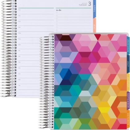 Erin Condren 12-Month Spiral Daily Life Planner Duo (Jul 2025 - Jun 2026), 7x9 Daily Planner, Weekly Views, Monthly Calendars, Set of 2 6-Month Books, Hexagon Covers, Hexagon Theme, Platinum Coil