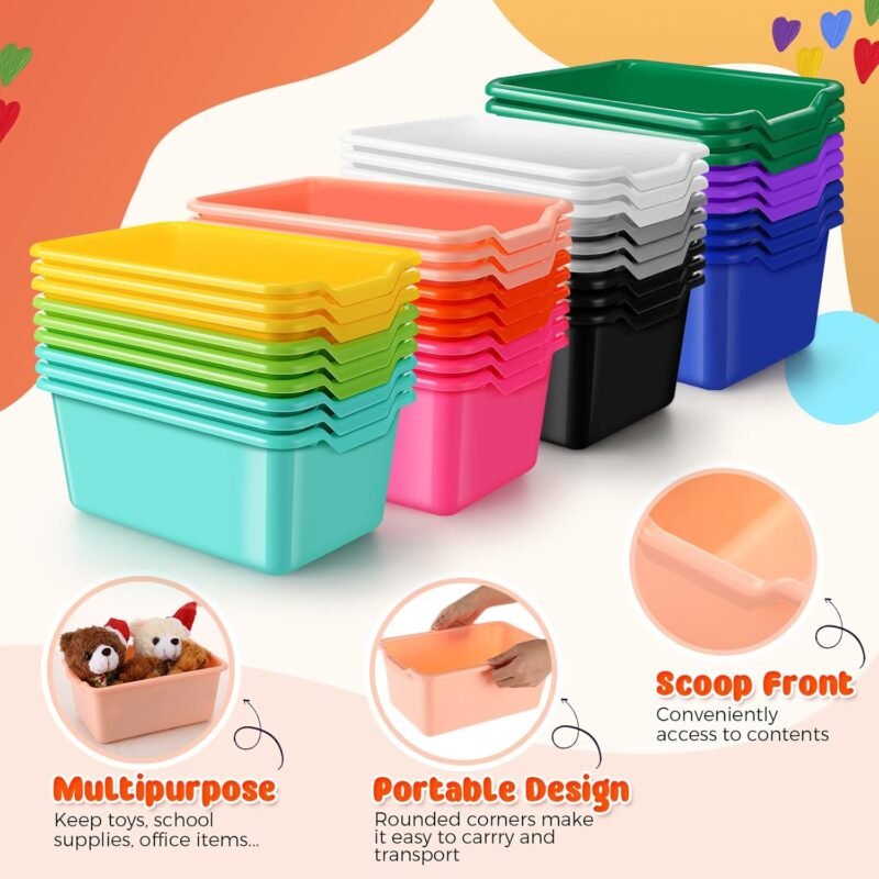 Dandat 36 Pcs Plastic Cubby Bins Book Bins for Classroom Bulk Classroom Organizer Toy Storage Baskets Stackable Storage Containers for Home Office School Library Nursery Playroom(Bright Color) - Image 3