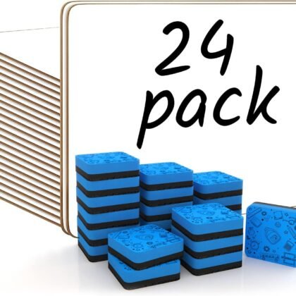 Scribbledo 24 Small White Board Dry Erase Boards Classroom Pack Mini White Boards 9" x12” Double Sided Personal Whiteboards for Students Teachers School Supplies Lapboards 24 Mini Erasers Incl
