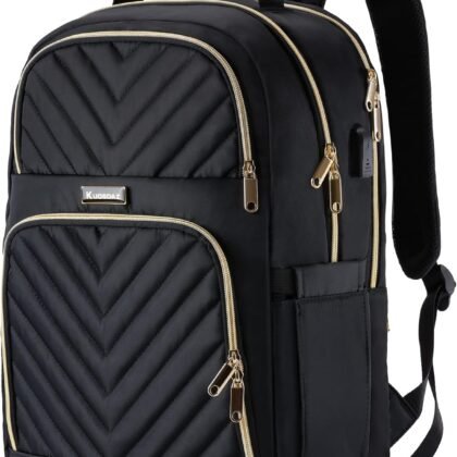 Travel Laptop Backpack, School Backpack for Teen Girls, 15.6 Inch Quilted Work Backpack Purse with USB Charging Port, Large Anti-theft Bookbag for Students, Casual Daypacks for Women,Black